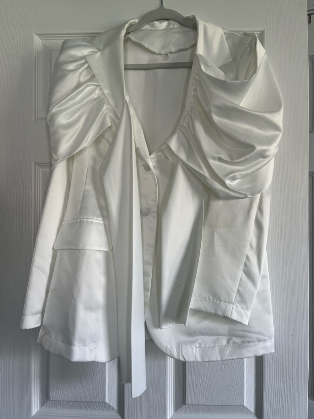 Ivory Satin-Trim Blazer Jacket